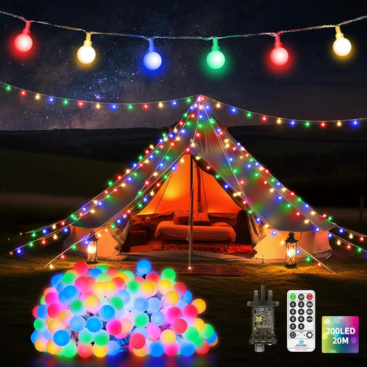 20M 200 LED Christmas Lights Outdoor Fairy Lights Plug In Globe String Lights Waterproof with Remote Timer 8 Modes for Outside Garden Tree Party Indoor Bedroom Decorations Multicolored