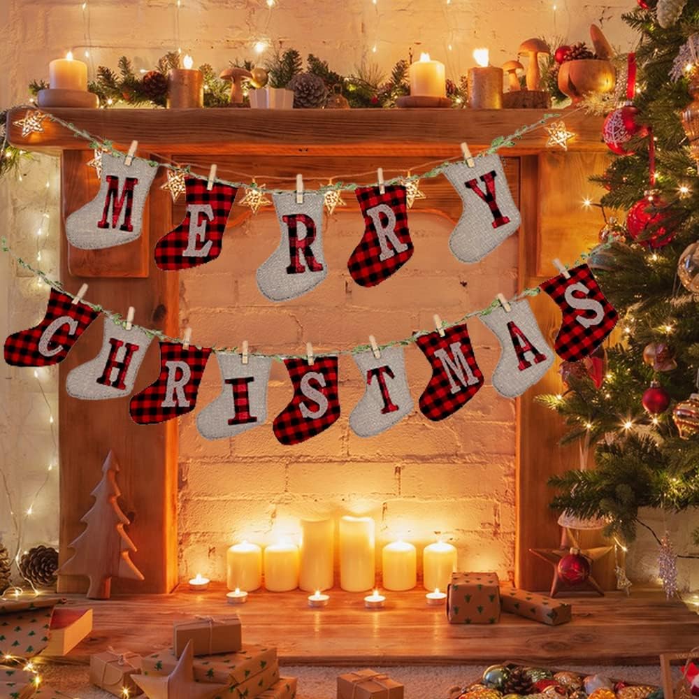Merry Christmas Banners, Christmas Burlap Banners,Christmas Flags Hanging Decorations, for Christmas Party Decorations Outdoor Indoor