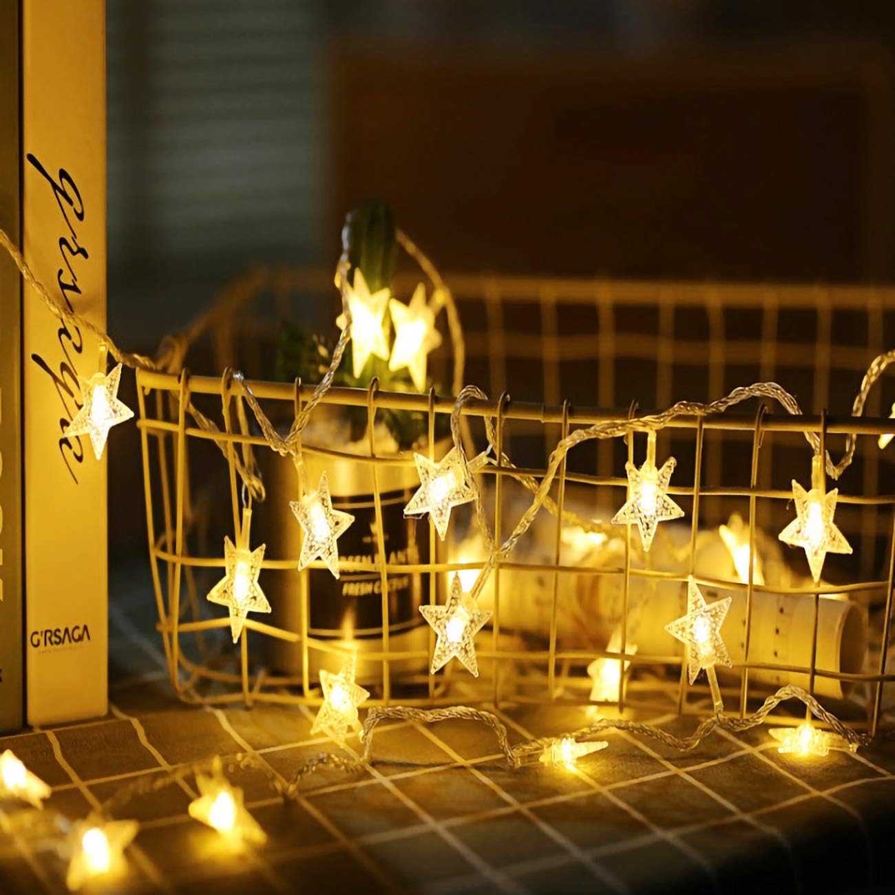 Fairy Lights, 20ft 40 LED Battery Powered String Lights, 2 Lighting Modes, Decoractive for Indoor Outdoor, Bedroom, Wedding, Party,Birthday, Valentine, Christmas Tree Decoration (Star)