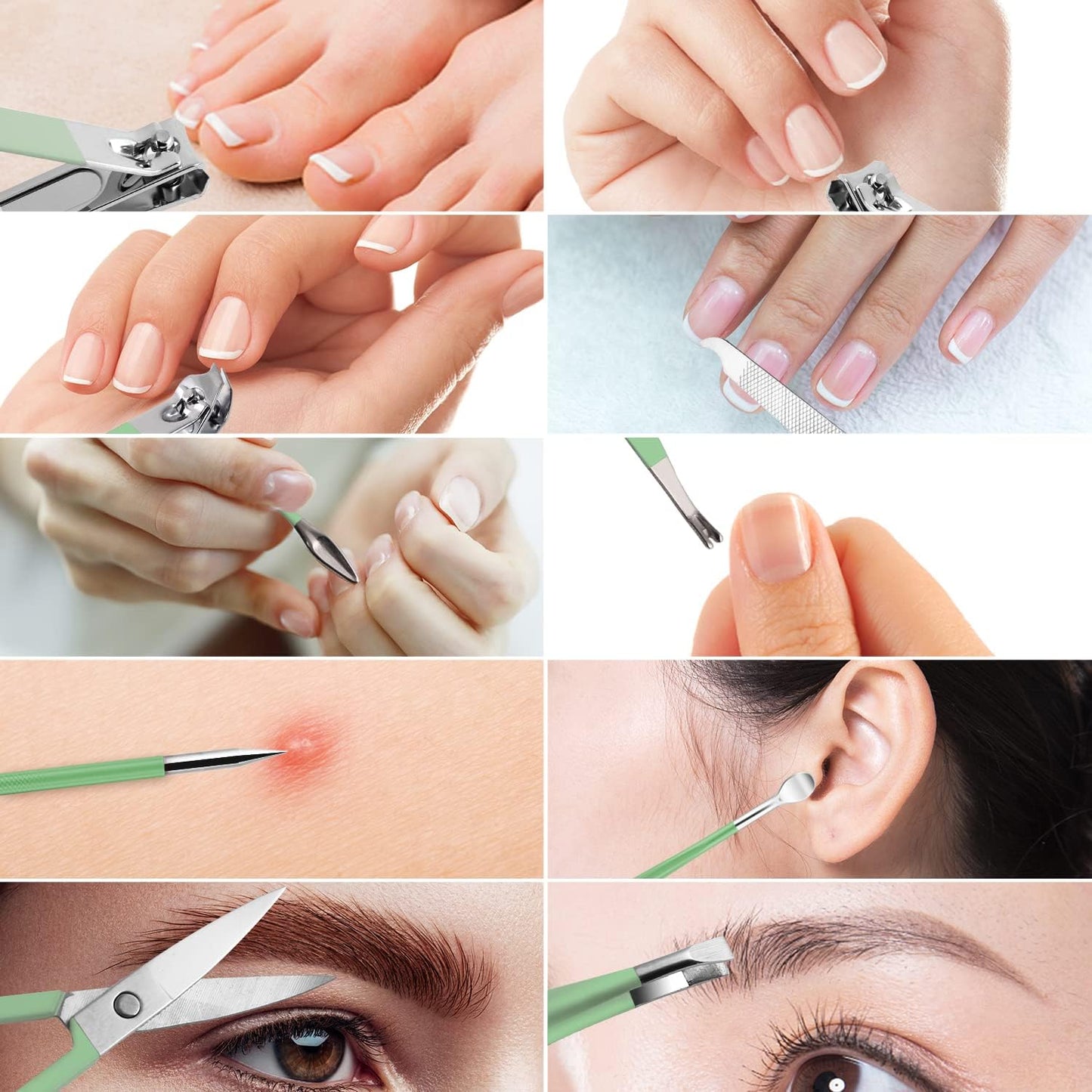 Manicure Set 10pcs Professional Nail Clippers Kit Pedicure Care Tools-Stainless Steel Grooming Tools for Travel (Green)