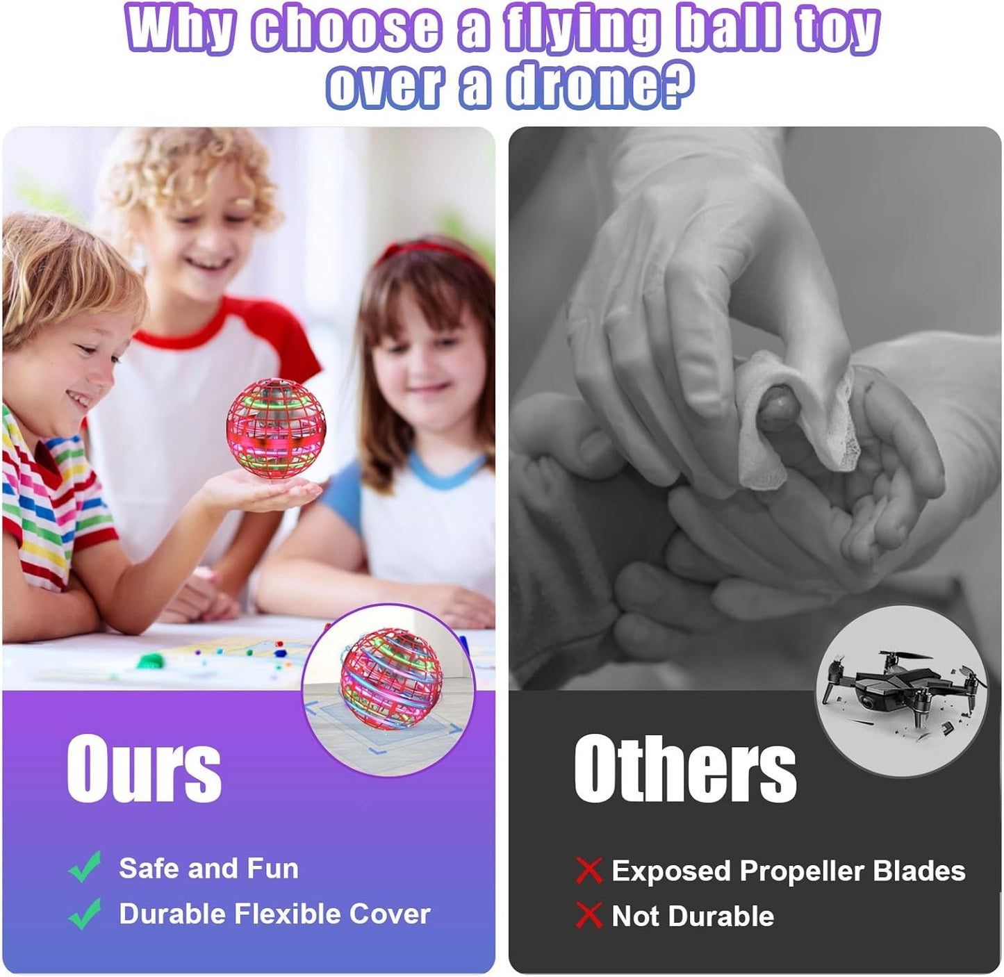 XINHOME Flying Ball Orb Toys Hover Ball Pro Flying Spinner Toy UFO RGB Cool Stuff Globe Orbi Magic Boomerang Hand Controller Mini Drone for 8 9 10 11 12 boys girls Kids (Red)