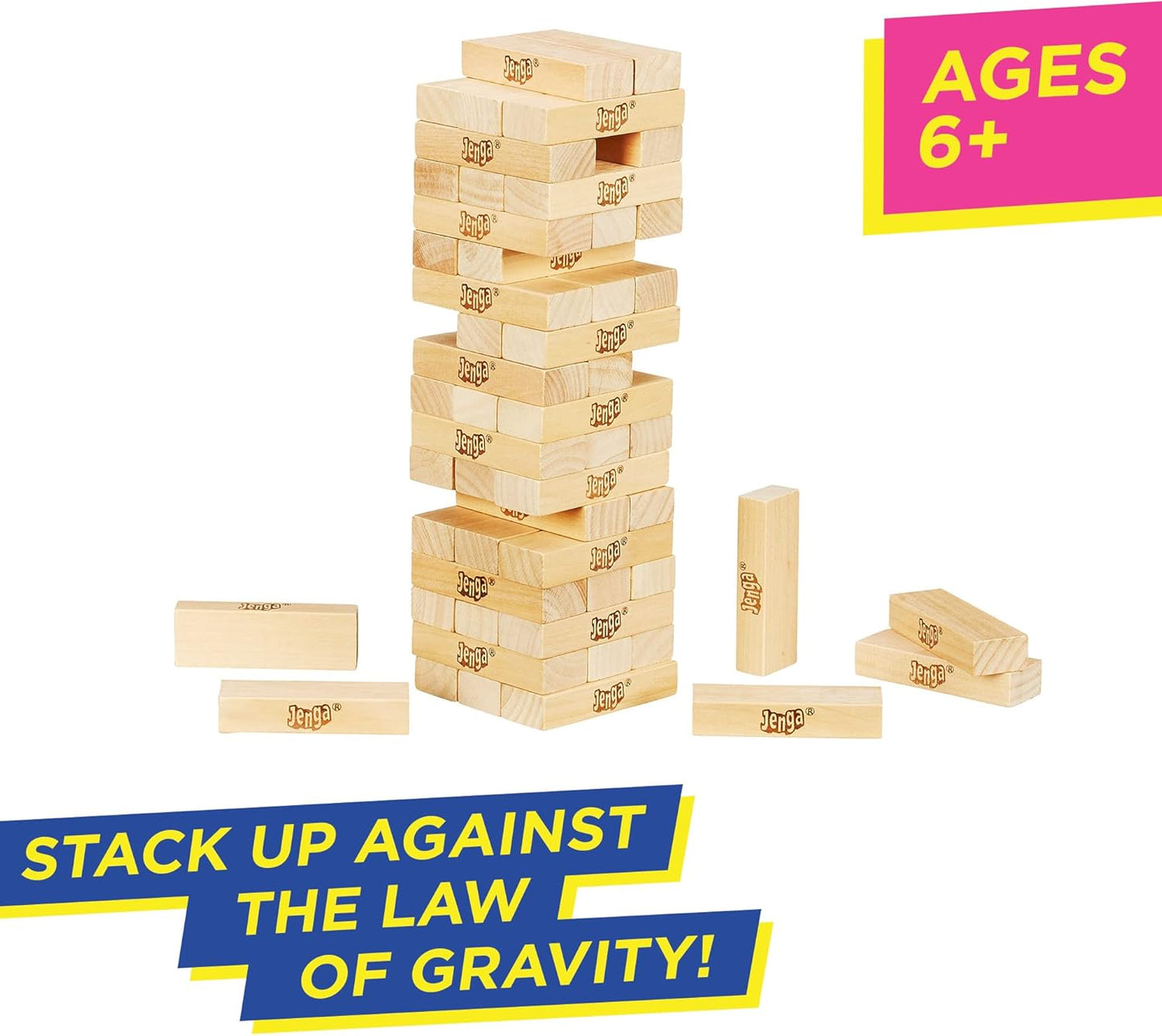 Hasbro Gaming Jenga Family Game, Outdoor Games for Kids, Classic Strategy Stacking Game for 1+ Players, Fun for Parties, Travel, and Ages 6+
