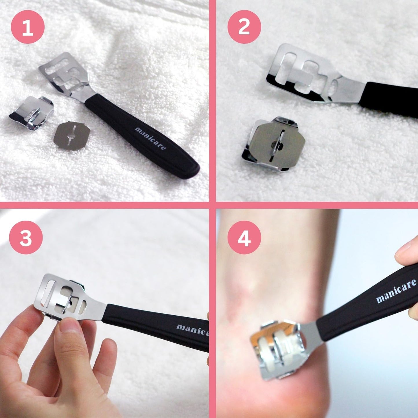 Manicare Corn And Callus Remover, Pedicure Tool For Safely Removing Corns, Calluses, Dead, Dry Hard Skin, Includes 10 Replacement Heads, Foot And Heel Scrubber Scraper, Corn Plane, Footcare