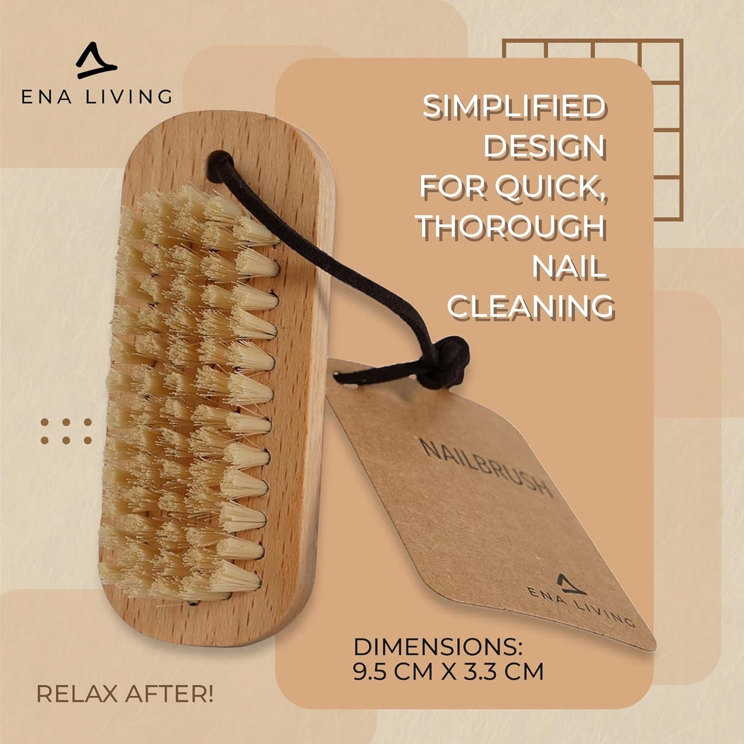 ENA Living Nail Brush (9.5x3.3 cm) Wooden Eco Nail Brush Sustainable Wooden Nail Brush Made From Beechwood Long Lasting and Sturdy Natural Nail Brush Cleaner