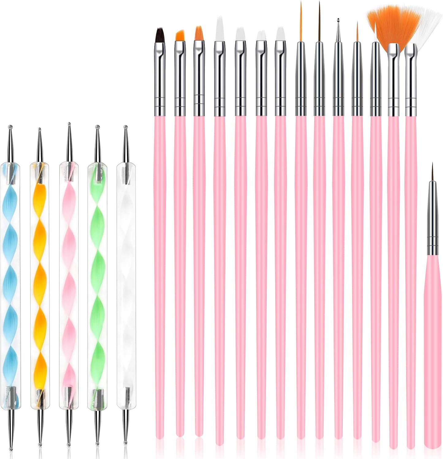 URAQT Nail Art Brushes Set, 15pcs Acrylic Nail Brush Painting Pen and 5pcs Nail Dotting Tools, Nail Pen Designer Nail Art Painting Kit for Diy & Professional Use