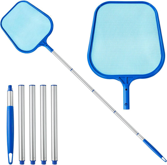 Swimming Pool Skimmer Net, Pool Net with 5 Pole Sections, 11" x 64" Pool Skimmer Net with Ultra Fine Mesh Net, Telescopic Aluminum Pole, Leaf Rake Net for Fast Cleaning Ponds (5 Pole Sections)
