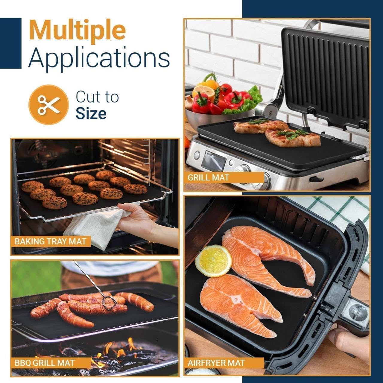 Oven Liners for Bottom of Oven (2 Pack) - Universal Non-Stick Liner for Fan Assisted Cooking, 32 x 50 cm Kitchen Essentials, Protector Sheets, Save Time & Clean Easily (Black)