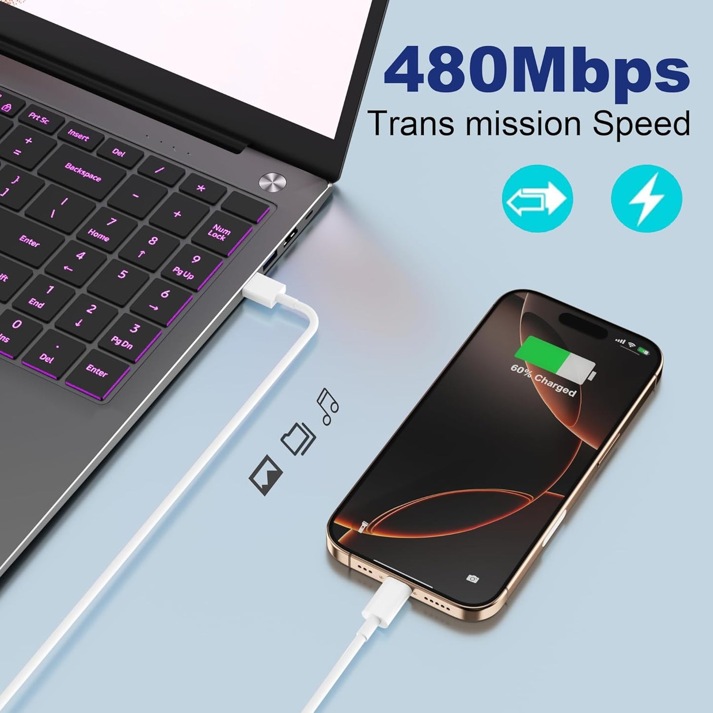 USB C Charger Cable 3Pack, USB A to USB C Cable 2M, Type C Charger Cable Fast Charging for iPhone 15 16/Plus/Pro/Pro Max, for Samsung Galaxy S22 S21 S8 S9 Note 10 9 - White