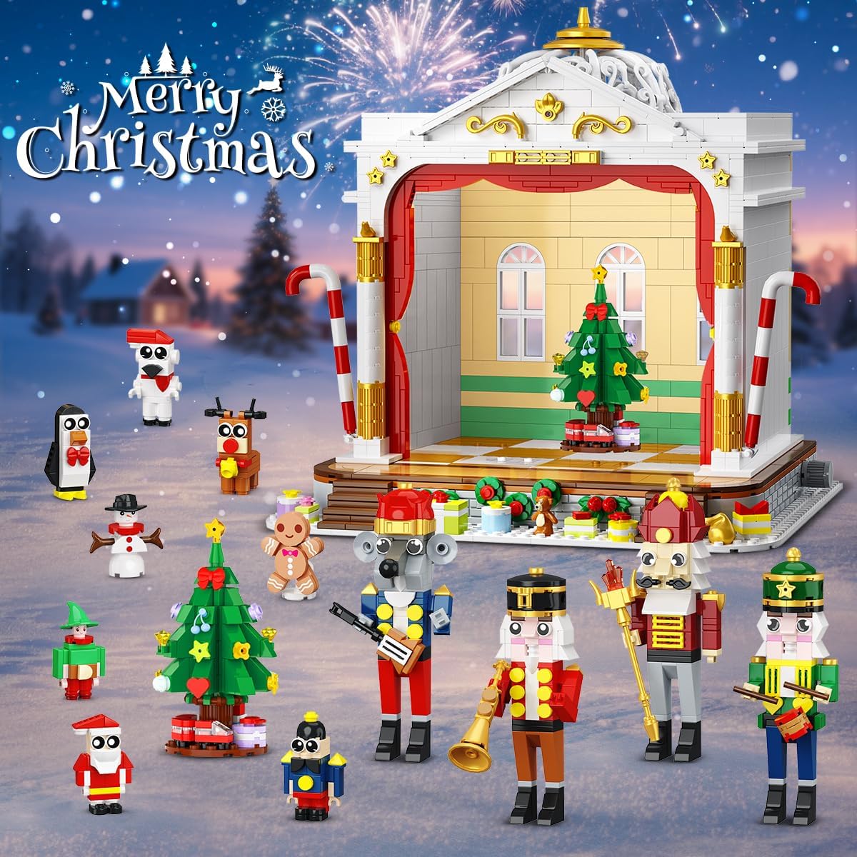 CUBIMANA 2025 Christmas Nutcracker Theater Building Set with Light, 3.6 Mini Building Block Toy with 4 Nutcrackers & 8 Minifigures, 1690PCS with Xmas Tree Train for Adult Girl Boy Age 12+