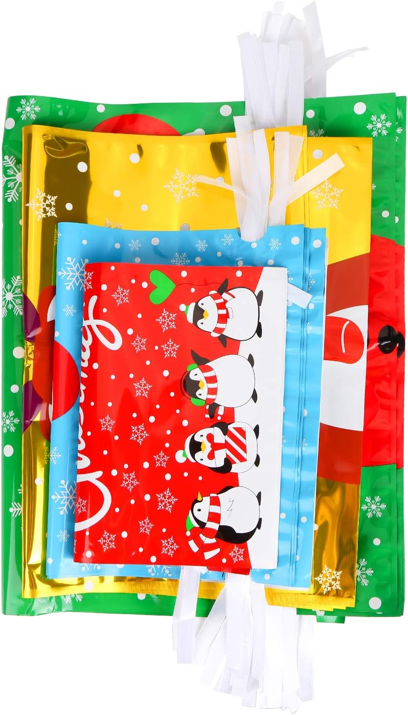 DIYASY 30pcs Christmas Drawstring Gift Bags, Lager Size Xmas Gift Wrapping Goodies Bags