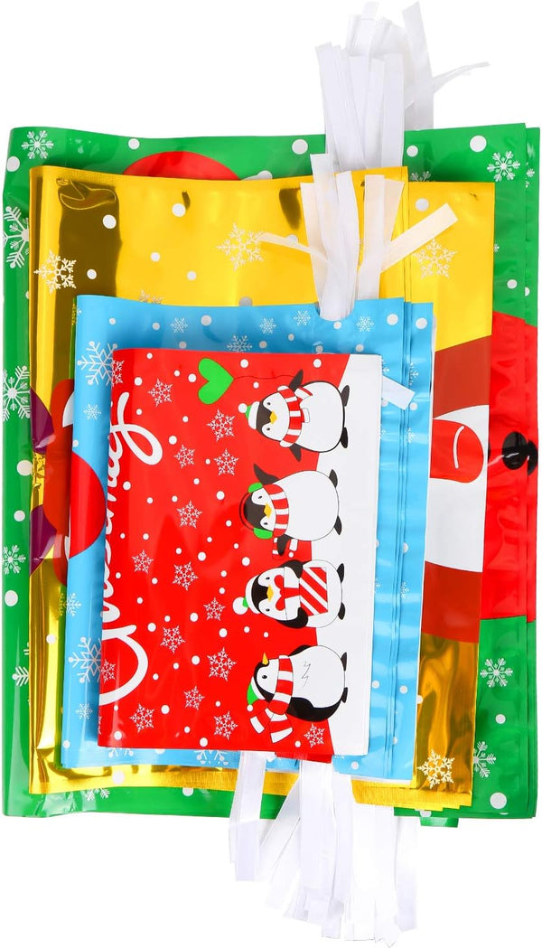 DIYASY 30pcs Christmas Drawstring Gift Bags, Lager Size Xmas Gift Wrapping Goodies Bags