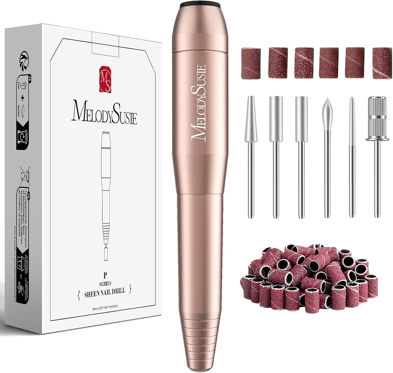 MelodySusie Sheen Electric Nail File – 20,000 RPM Compact Nail Drill Machine Set for Beginners & Professionals – Includes Nail Clippers, Manicure & Pedicure Tools – Gold, UK Plug