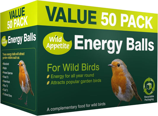 Wild Appetite Suet Energy Fat Balls Bird Food - Pack of 50, Green