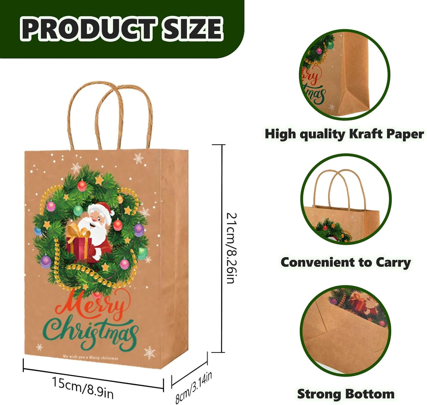 AUXHCYL Christmas Bags Gift Small, 10 Pcs Xmas Bag for Presents, 5 Style Kraft Paper Gift Bags with Handles, Perfect for Christmas Party Favor Supplies(21 x 15 x 8 cm)
