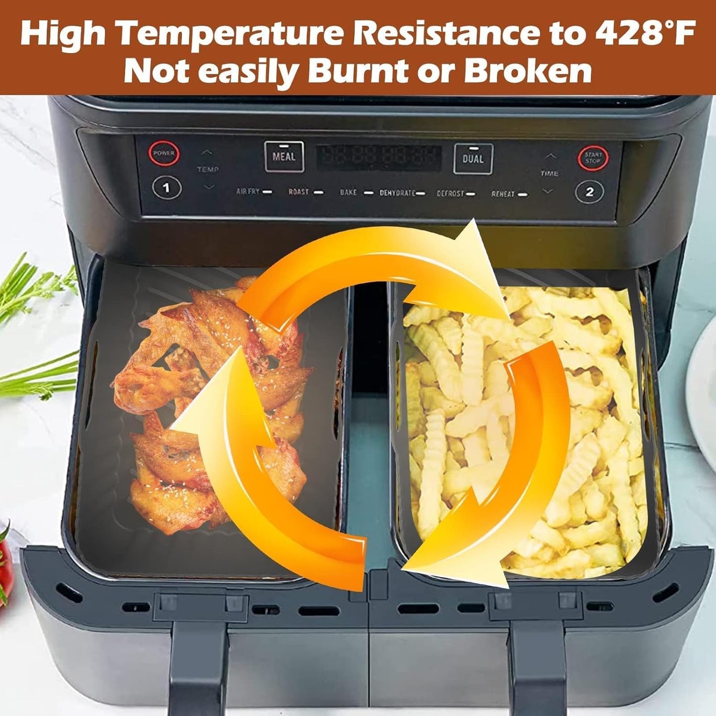 Silicone Air Fryer Liners for Ninja Foodi Air Fryer AF300UK, 2Pcs Ninja Foodi Dual Zone Air Fryer Accessories, Reusable Silicone Dual Basket Air Fryer Liner 7.6L