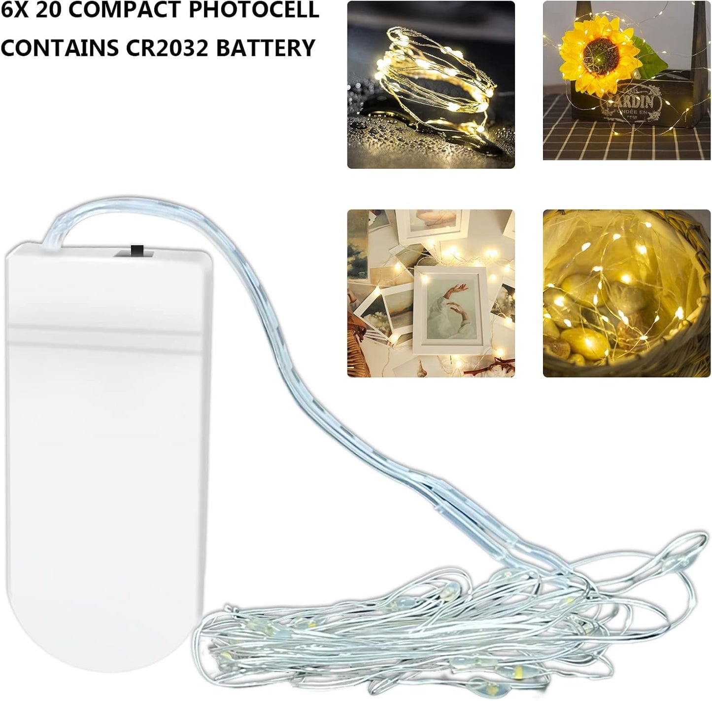 Jsdoin Fairy Lights, 6 Pack 2m 20 Led Battery Operated String Lights Copper Wire Light for Indoor Outdoor Lighting, Bedroom, Wedding Decor, Party, Christmas, Tree Decoration (Warm White)