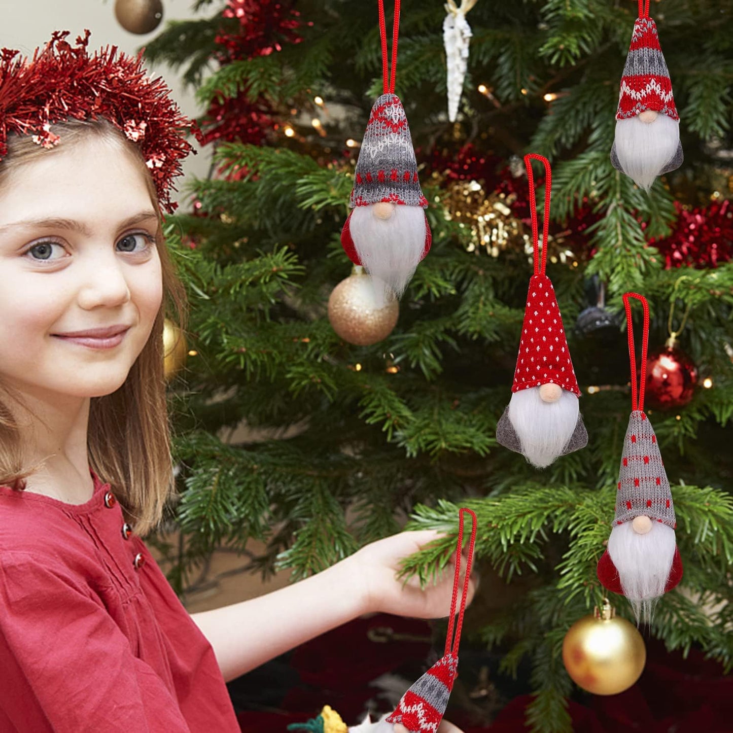 Christmas Gnomes Hanging Ornaments Set of 8, Swedish Gnome Handmade Plush Santa Elves Christmas Tree Hanging Decorations Xmas Decorations