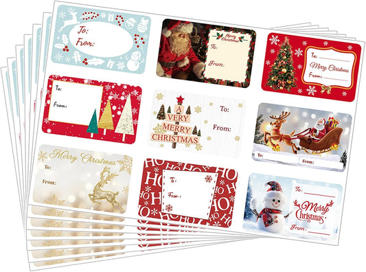 135Pcs Christmas Labels Stickers Xmas Present Gift Labels Christmas Self Adhesive Gift Stickers Xmas Name Tags for Present Cards Envelope Bags