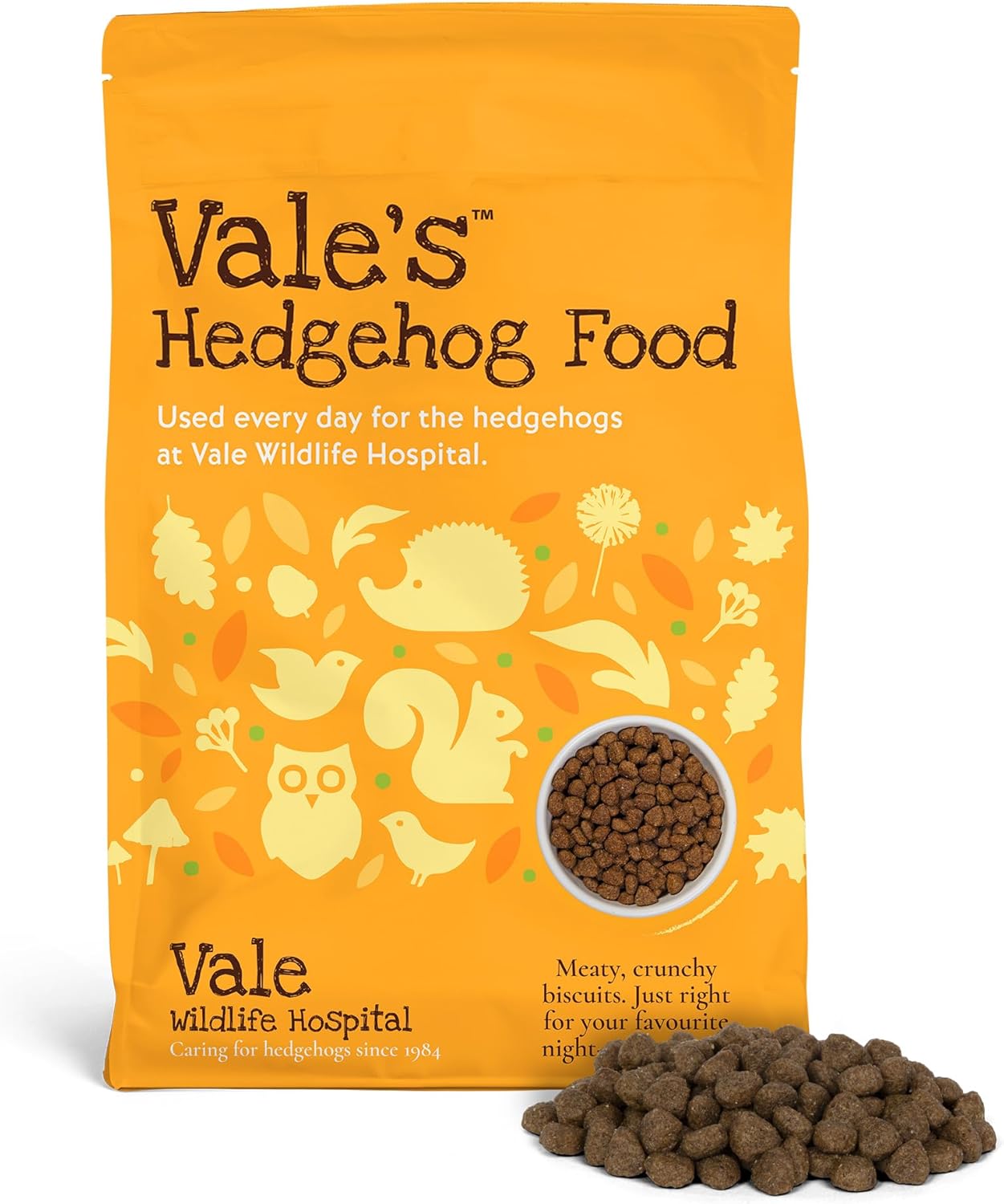 Vale’s™ Hedgehog Food – specially developed – used daily at Vale Wildlife Hospital – meaty, crunchy biscuits, high in fibre – suitable and nutritious – ideal addition to their natural diet (1.5kg)