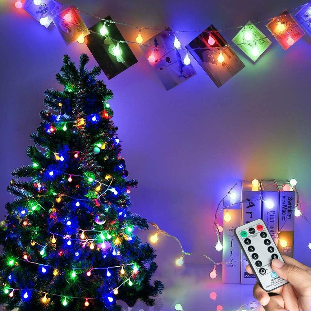 Fairy Lights Plug in 120 LEDs, 15M/49ft Globe String Lights, 8 Modes Garden Lights with Remote Timer Control, Christmas Lights Outdoor/Indoor for Bedroom, Party, Wedding Decorations (Multi-Coloured)