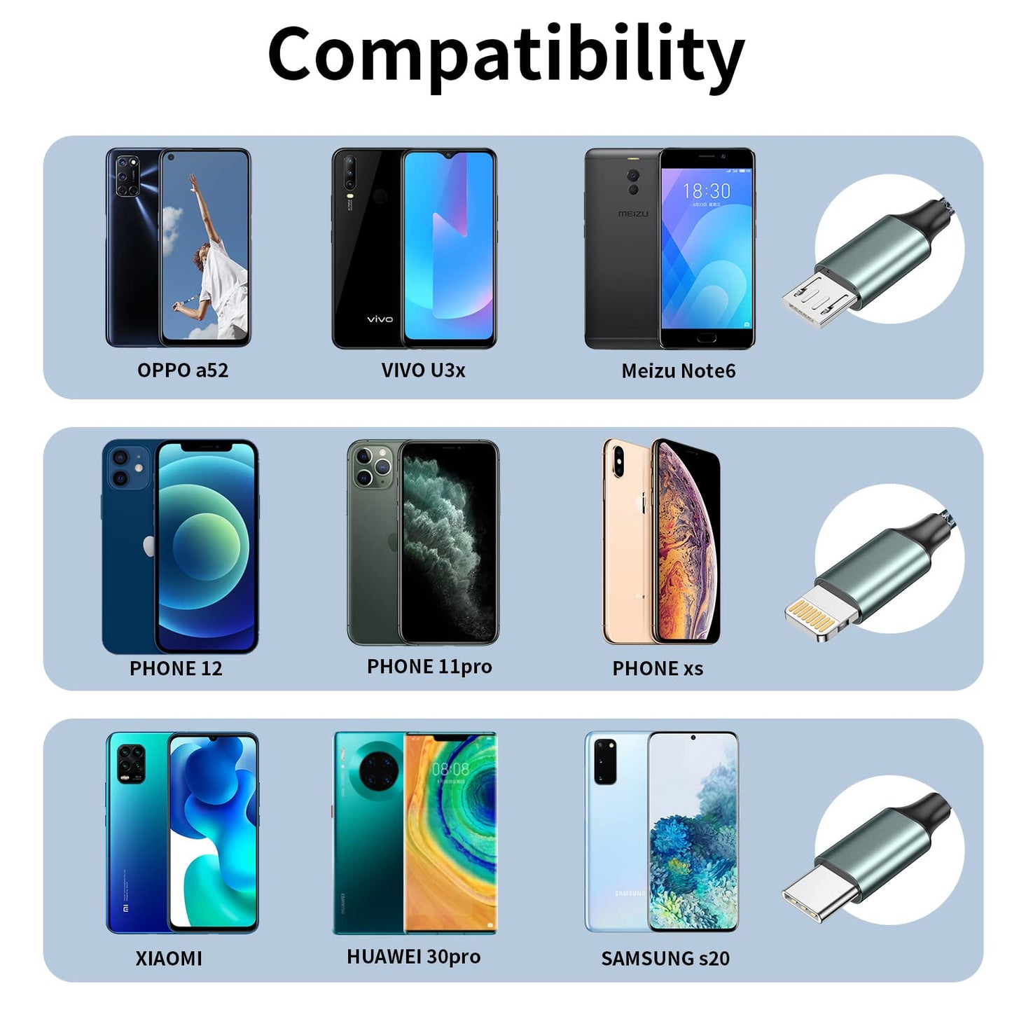 Multi Charger Cable, 4 in 1 Charger Cable [1.2M] Multiple USB Cable Nylon Braided with Micro USB Type C Lightning Cable Connector for iPhone, Android Galaxy, Huawei, Nexus, Nokia,LG, Sony, PS4-Green