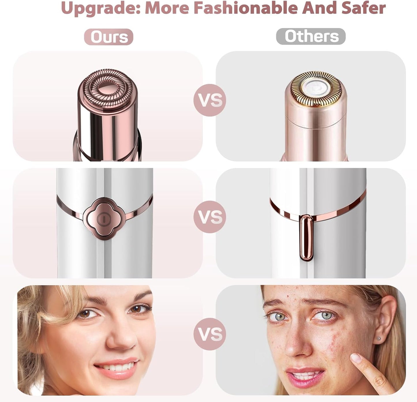 Facial Hair Remover for Women – Painless Epilator with 2 Replacement Heads – Gentle Hair Removal for Lip, Mustache, and Chin