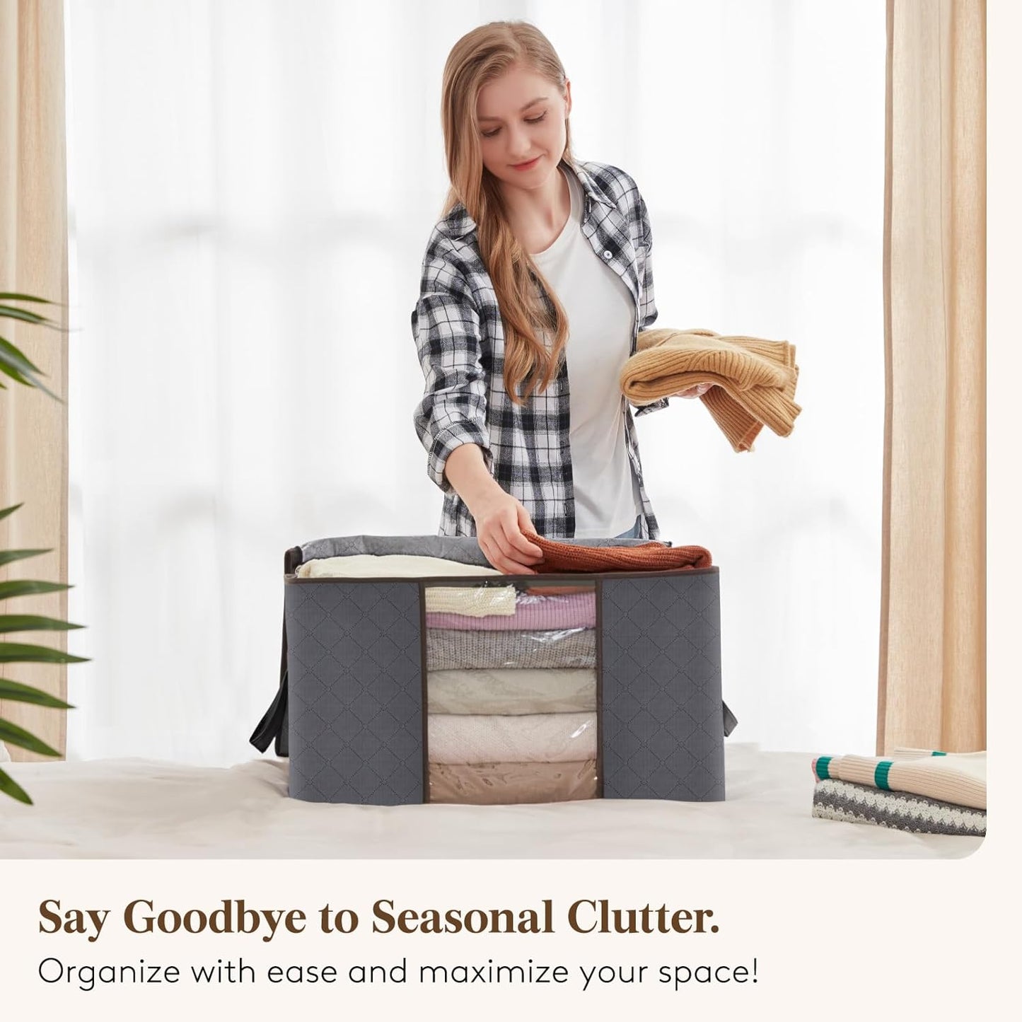 Lifewit 6 Pack Clothes Storage Bags, Foldable Storage Box Moving Bags Wardrobe Storage Organiser Packing Boxes for Moving House with Clear Window for Clothing Bedding Blankets, Grey