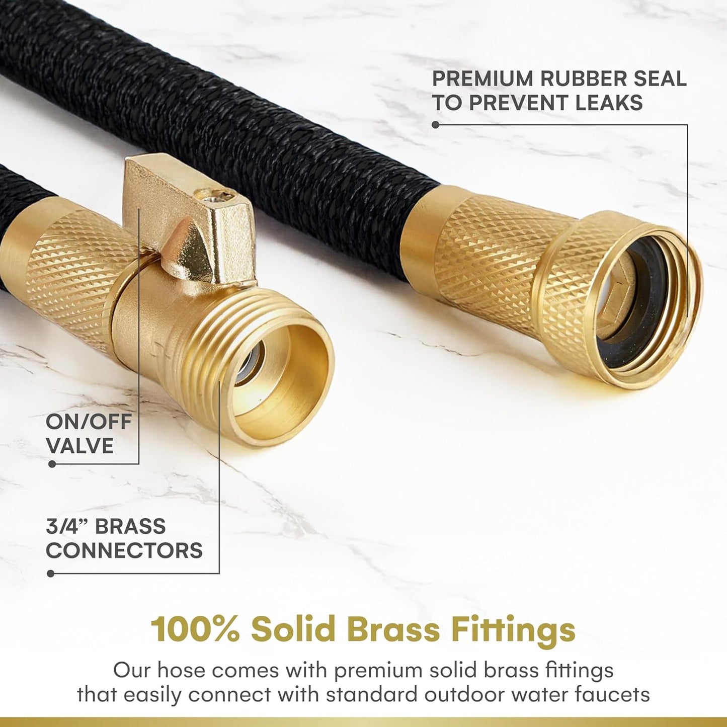 Flexi Hose Expandable Garden Hose - 50FT Heavy Duty Water Hose, Retractable Hose with 2cm Brass Fittings - Expandable Hose Design Includes Spray Nozzle (Black 15 Metres)