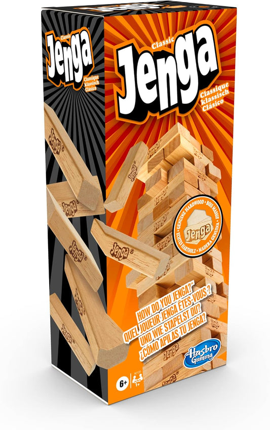 Hasbro Gaming Jenga Family Game, Outdoor Games for Kids, Classic Strategy Stacking Game for 1+ Players, Fun for Parties, Travel, and Ages 6+