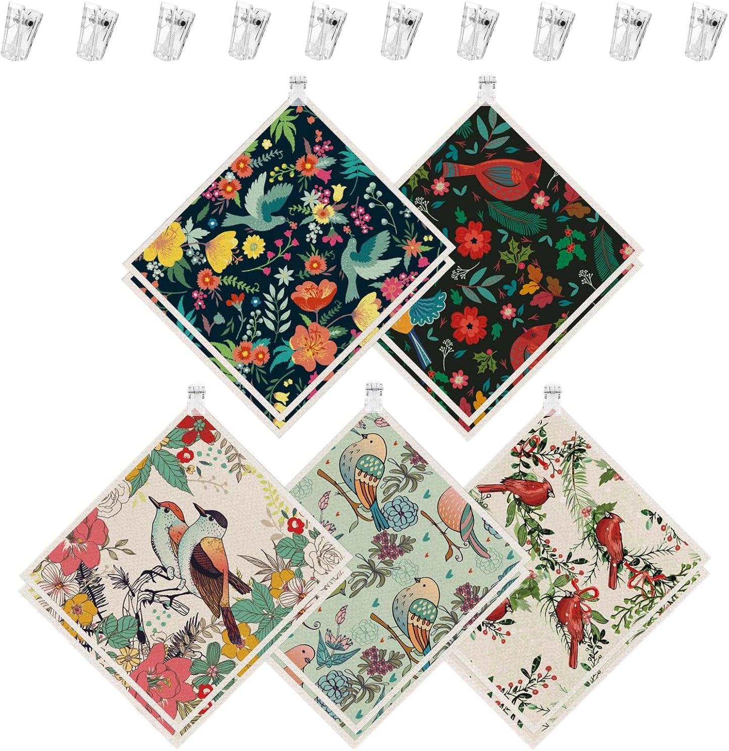 10 Pack Swedish Dishcloths for Washing Up, Reusable Cleaning Cloths with Clips, Non-Scratch Cellulose Sponge Cloths for Cleaning Home Kitchen