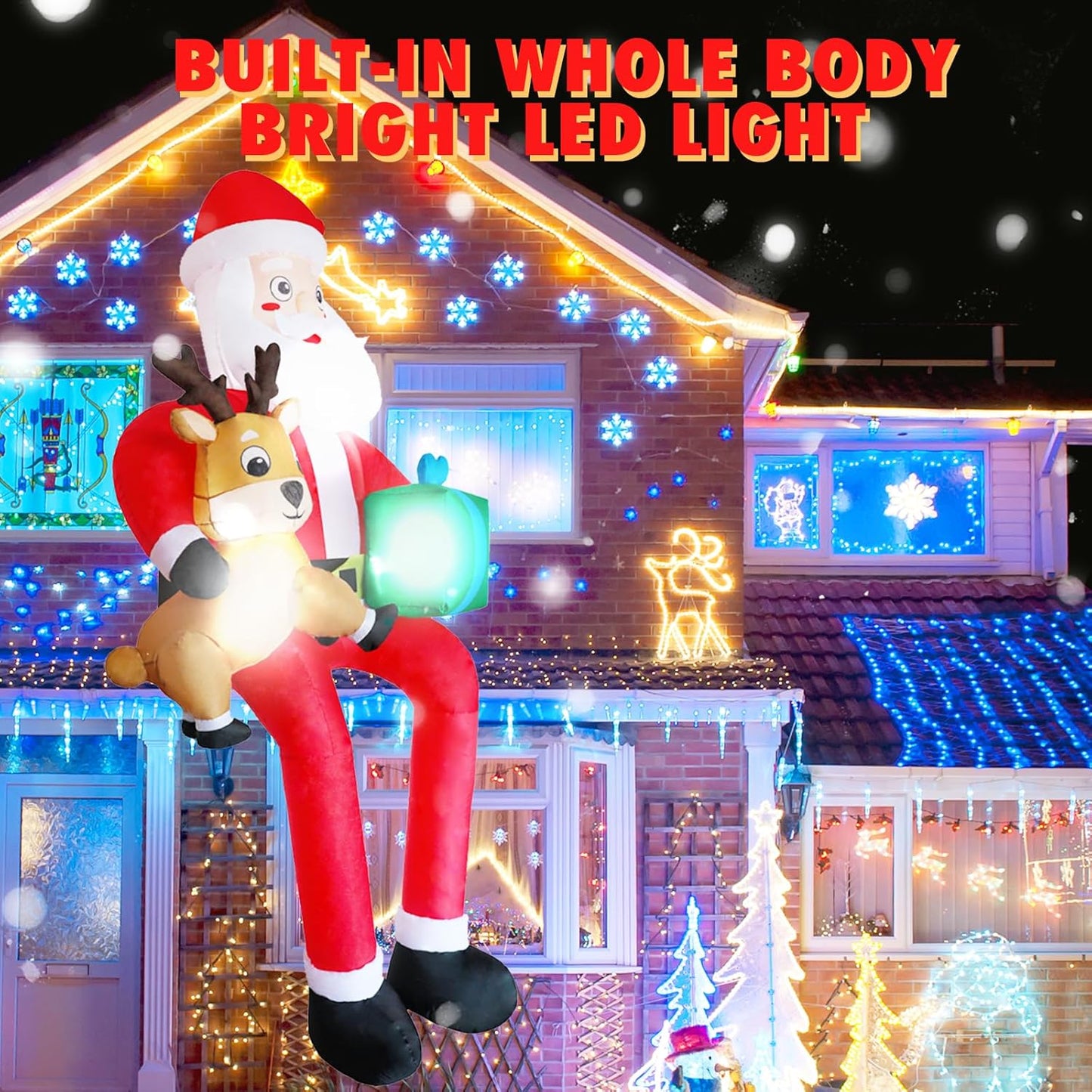 PIPIMOUSE 9.5Ft Christmas Inflatable Outdoor Decoration Giant Sitting Santa Claus Christmas Inflatables with LED Light Climbing Santa Inflatable Blow Up Yard Decorations for Xmas Roof Eaves Lawn Shrub