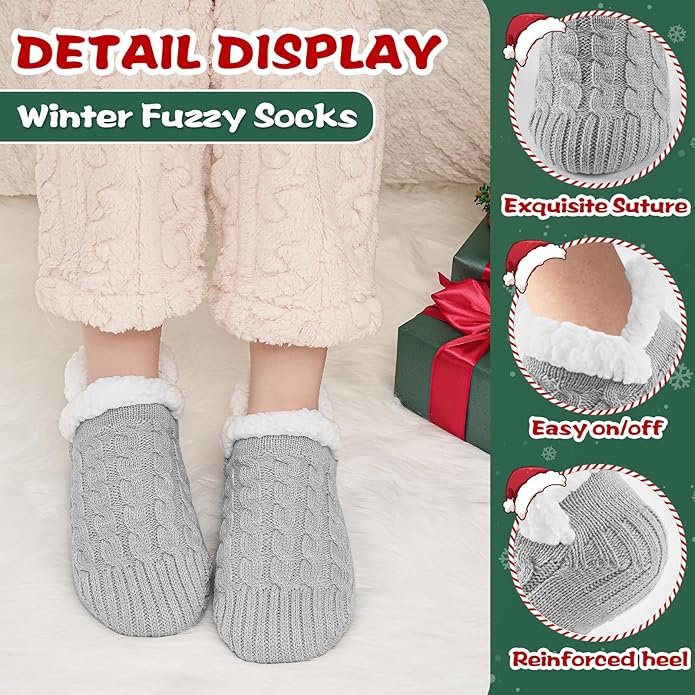 Fluffy Slipper Socks for Women & Men – Thick Cosy Bed Socks with Non-Slip Grippers, Warm Fuzzy Winter Socks for Indoor Home Use, Perfect Christmas Gifts, UK Size 4-9