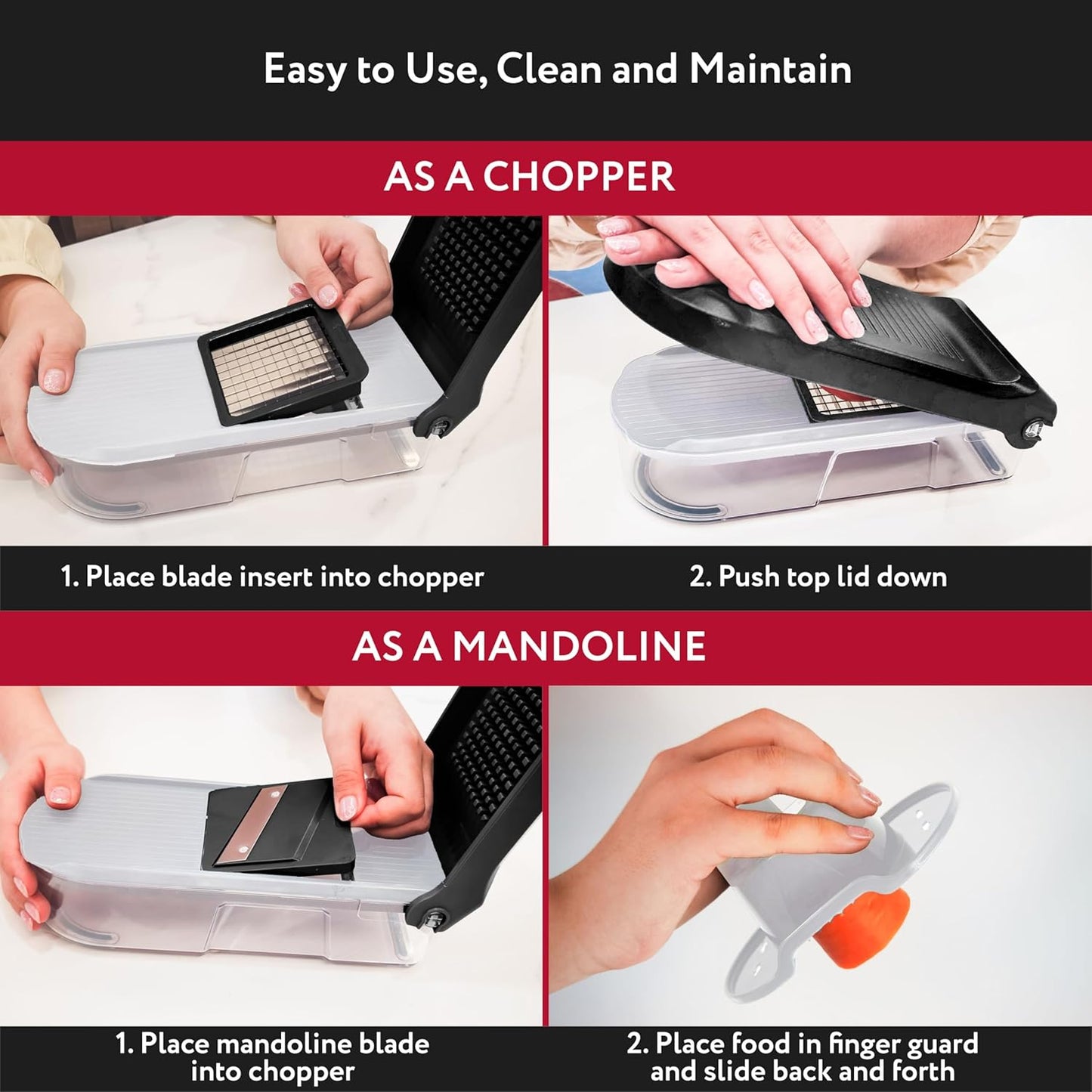 Vegetable Chopper Vegetable Cutter Mandoline Vegetable Slicer - Veggie Onion Salad Food Chopper Manual - Potato Chipper - Veg Chopper and Dicer - Kitchen Tools & Gadgets (6-in-1 Compact White)