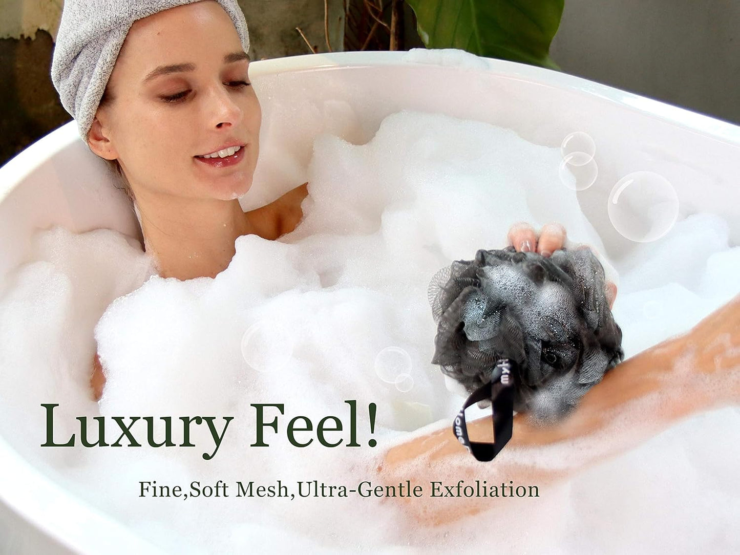 Large 70g Loofah Sponge – Exfoliating Bath & Body Scrubber for Women and Men – 3 Pack (2 Graphite Gray + 1 Sage Green) with Charcoal Infusion