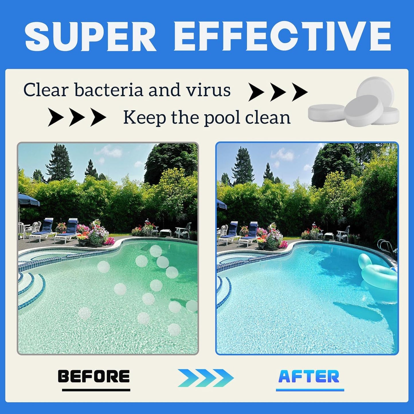 Chlorine Tablets for Hot Tub, 40 * 20g, 4-in-1 Dispenser Tablets for Swimming Pool Paddling Pool Spa Bathtubs