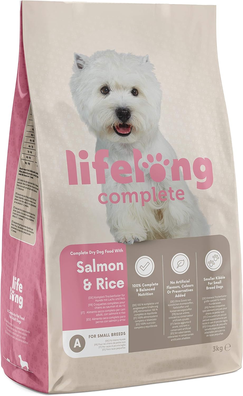 Lifelong - Complete Dry Dog Food with Salmon & Rice for Small Breeds, 1 Pack of 3kg