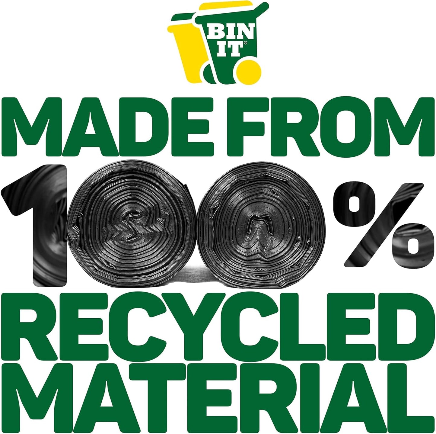 BIN IT 40 Everyday 70L Strong & Secure, Refuse Sacks, Bin Bags, Bin Liners, Flat Top, Recycled, Tear Resistant, 30 μm, Perfect for Everyday Use, Household, Office, Kitchen & Caterers
