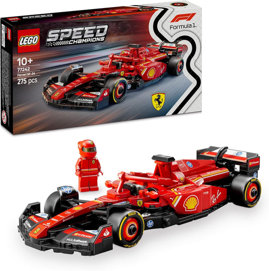 LEGO Speed Champions Ferrari SF-24 F1 Race Car Toy with a Collectible Formula 1 Driver Minifigure - Model Kits for 10+ Year Old Boys & Girls or Adult Motorsport Fans 77242