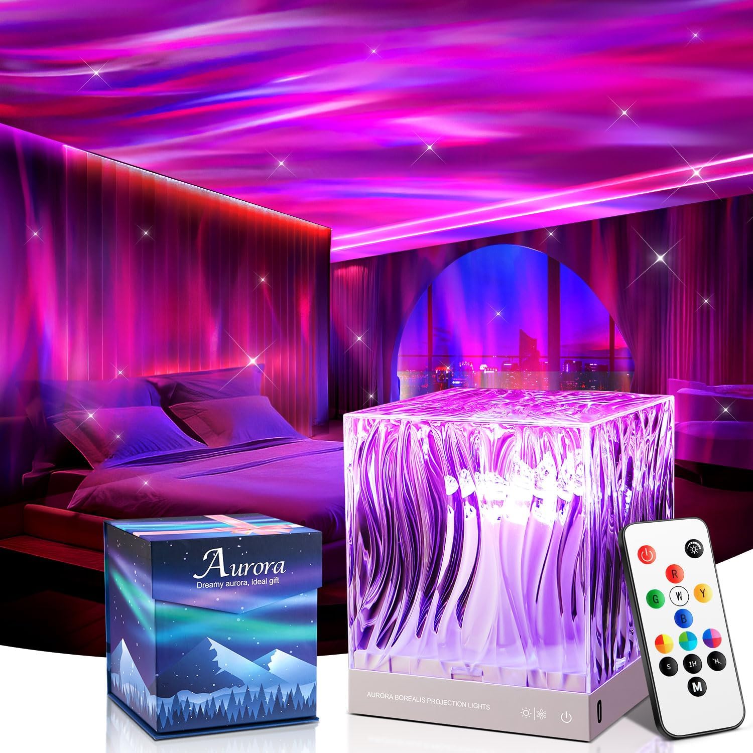 Sensory Lights Gifts for Girls Women, 18 Colors Bedside Lamps Northern Lights Projector, Remote Timer Galaxy Light, Soothing-for-Sleep Mood Lighting, Galaxy Projector, Bedroom Lamp Aurora Decor