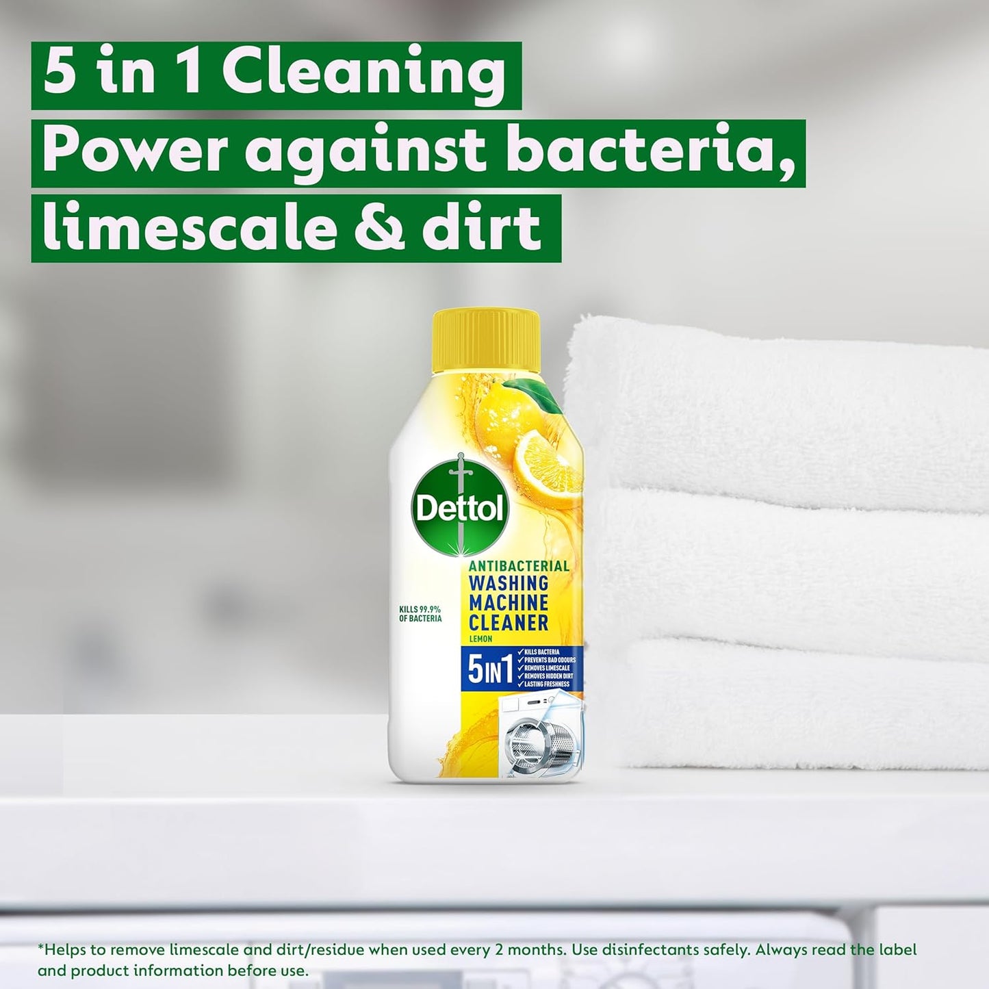 Dettol Washing Machine Cleaner, Lemon, Multipack of 6 X 250ml, Total of 1.5L, Wasing Machine Limescale Remover, Washing Machine Descaler, Antibacterial, Disinfectant, Laundry