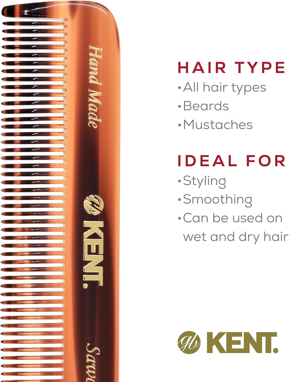 Kent Handmade Coarse/Fine Toothed Styling Pocket Comb, Length-11.2 cm