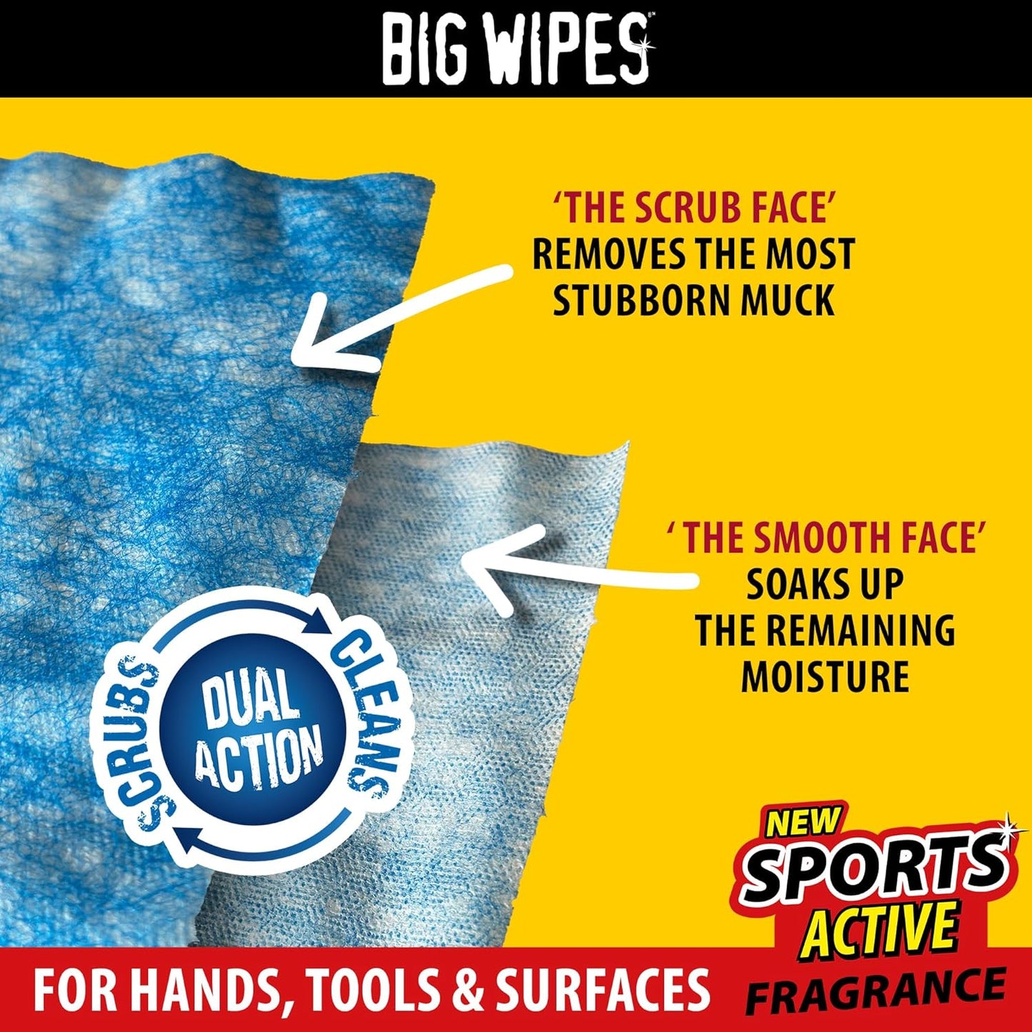 Big Wipes Heavy Duty Pro+ Hand Wipes in Dispenser Tub (x100) Textured Dual-Sided with Skincare. Ultra Efficient on Grime. Heavy Duty & Industrial Cleaning Products for Tradespeople