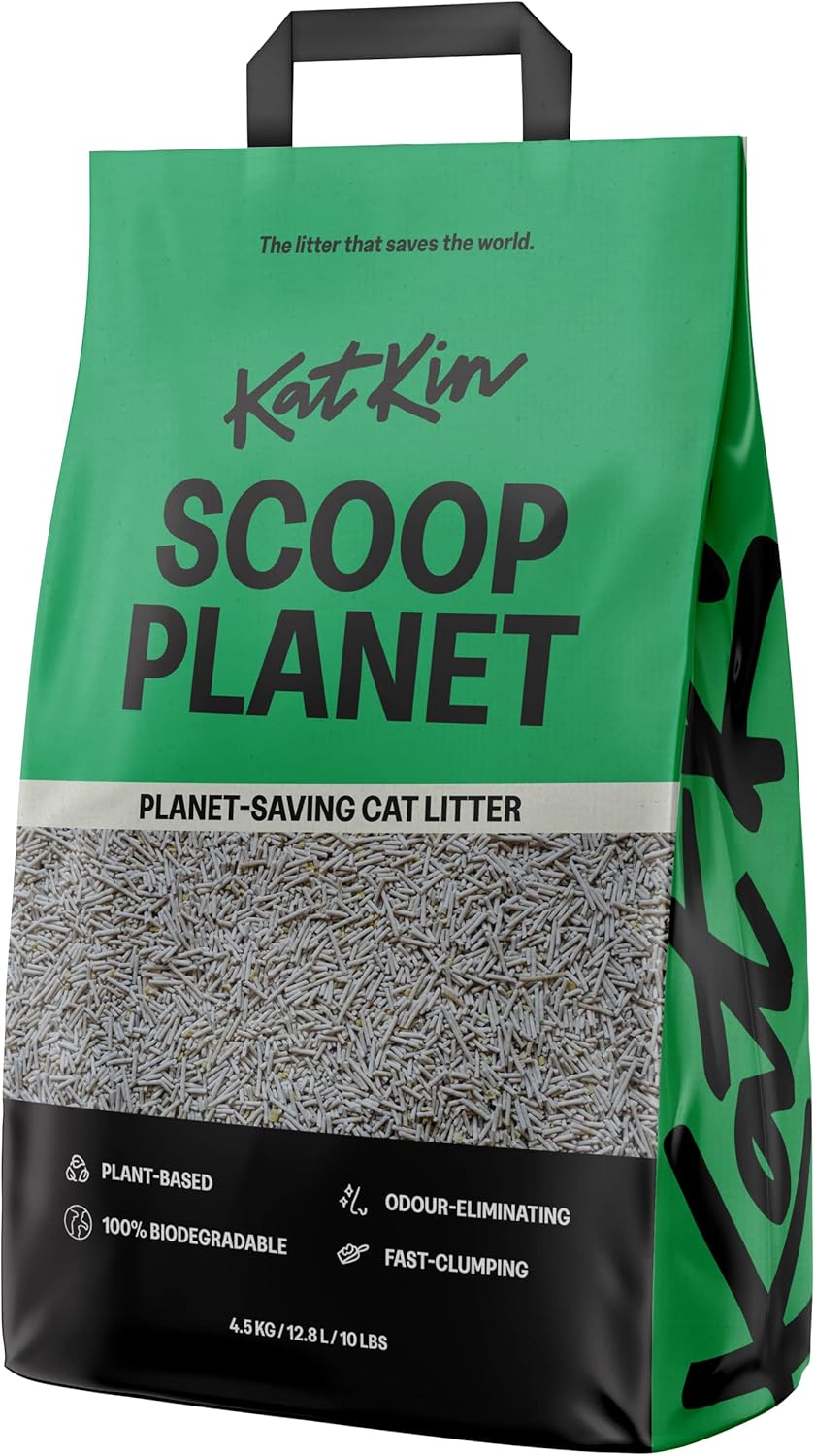 KatKin Scoop Planet Litter (1x4.5kg/12.8L bag): KatKin's upgraded Tofu litter, Plant-Based, 100% Biodegradable, Non-Tracking, Clumping Cat Litter Made With Non-Toxic, Eco-Friendly Pea fibre & Millet