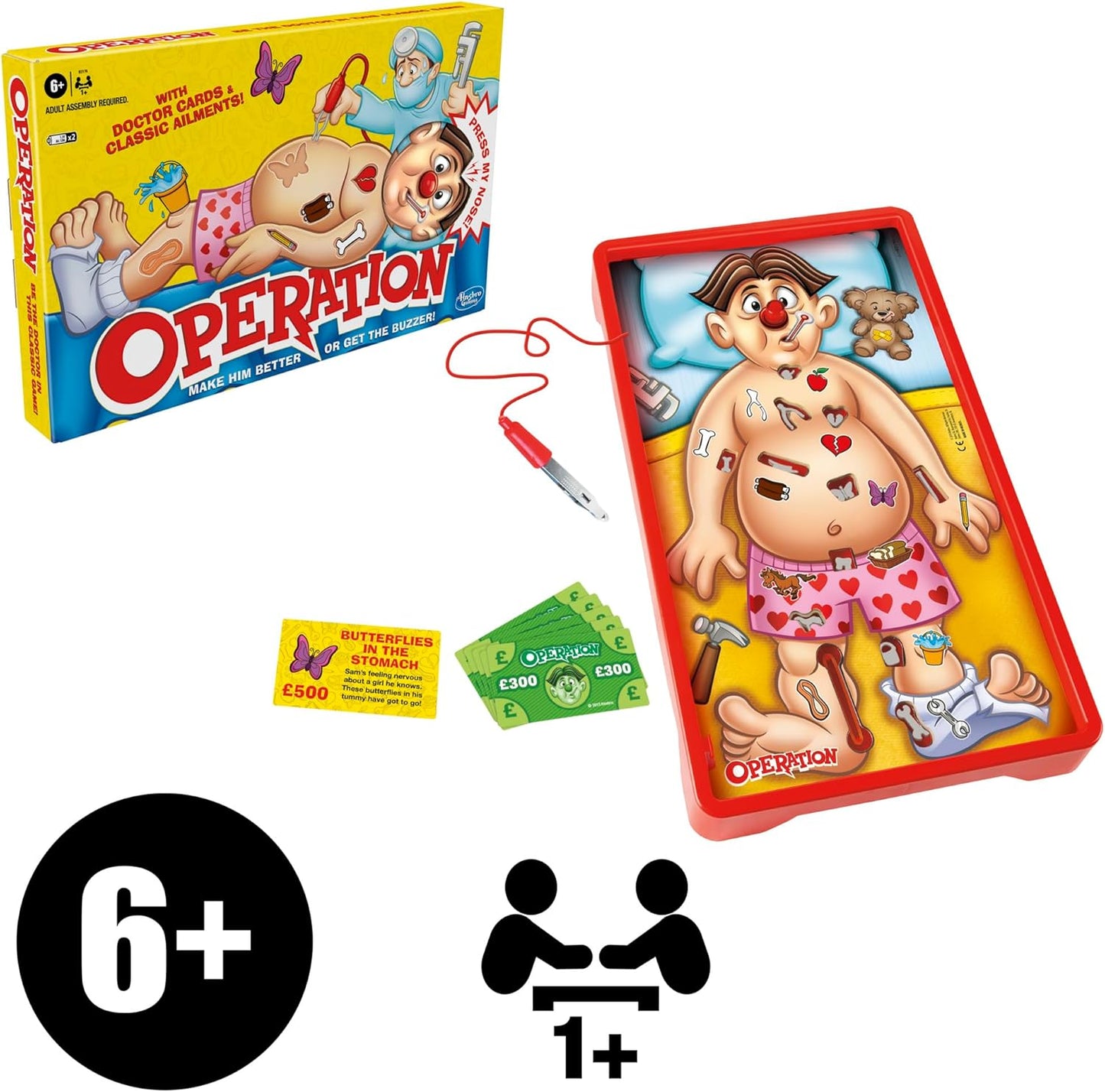 Operation Electronic Board Game with Doctor Cards and Funny Ailments, 1+ Player, Funny Kids' Games, for Boys & Girls aged 6 Plus