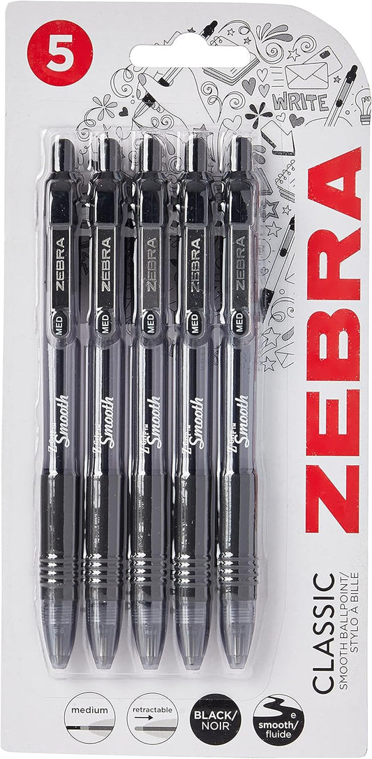 Zebra Pen Z Grip Black Ballpoint, Smooth & Comfortable Pens With Pocket Clip, Retractable Ballpoint, Reliable Black Biro Pens Multipack For Everyday Use - Black Ink, Medium Point