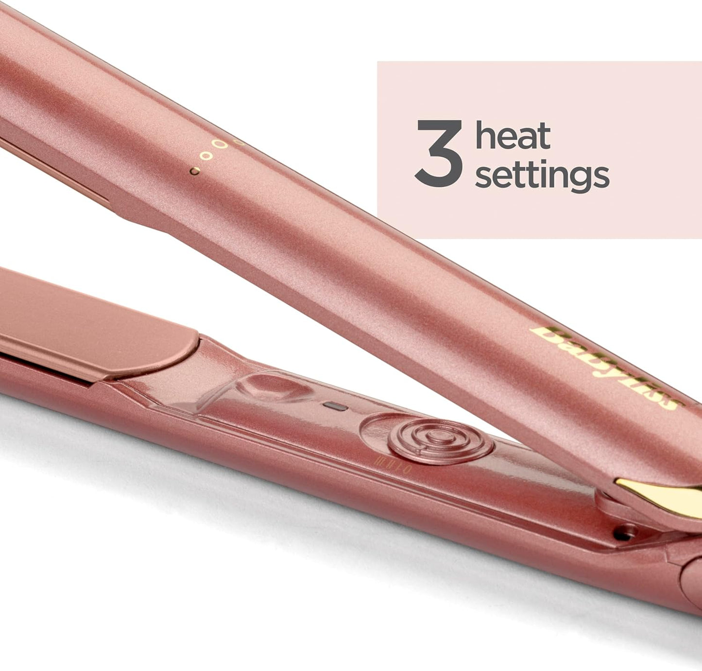 BaByliss Rose Gold Hair Straighteners - Ceramic Plates for Smooth Styling, Multi-Voltage Worldwide use, Ultra-Fast 15 Second Heat Up, 3 Heat Settings Up to 235°C, 2598BU
