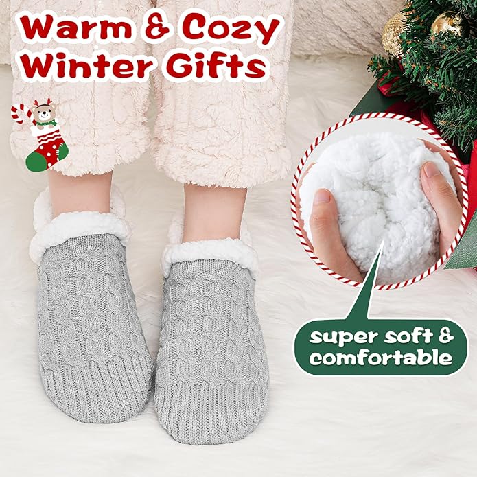 Fluffy Slipper Socks for Women & Men – Thick Cosy Bed Socks with Non-Slip Grippers, Warm Fuzzy Winter Socks for Indoor Home Use, Perfect Christmas Gifts, UK Size 4-9