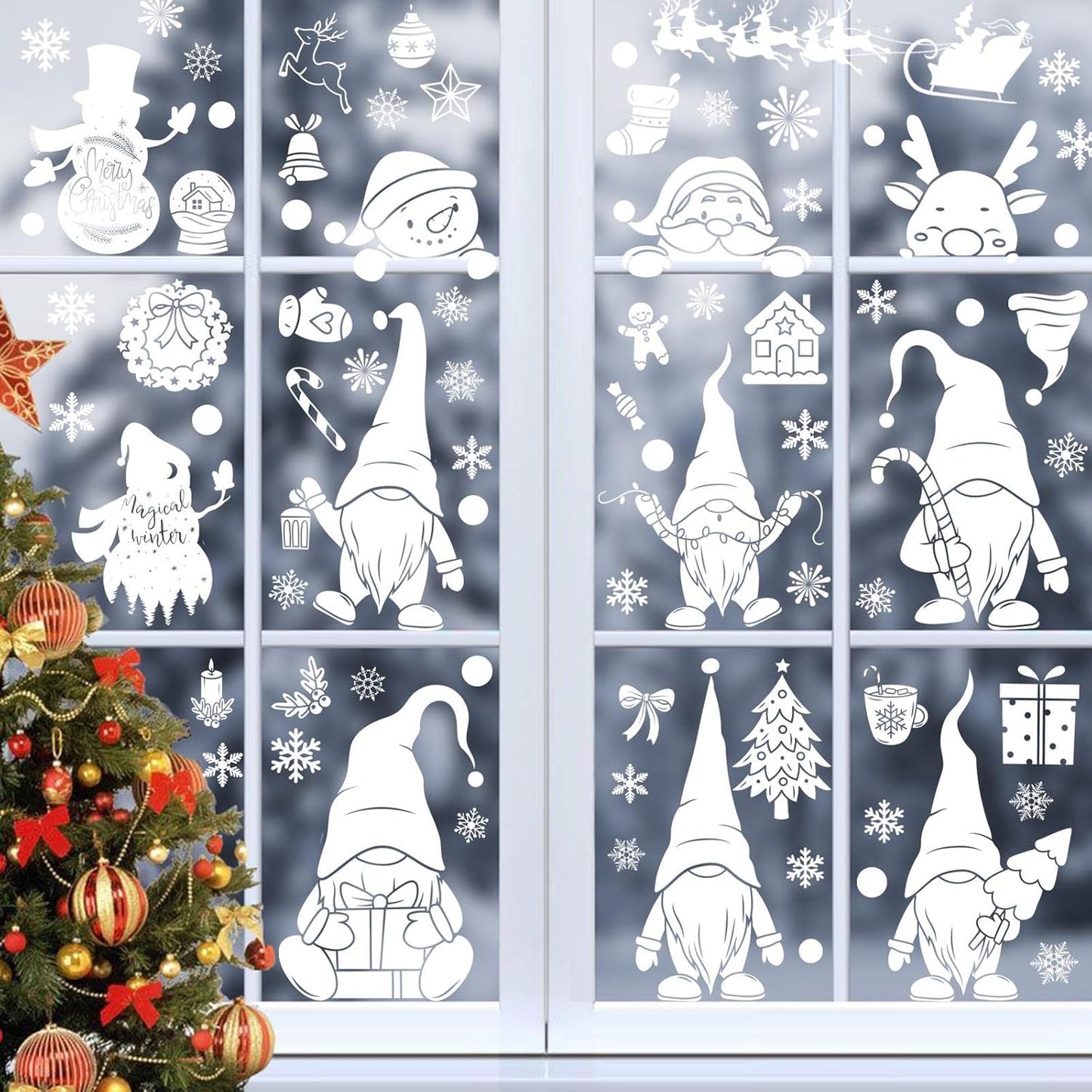 108 Pcs Christmas Window Stickers 9 Sheets Reusable Christmas Window Decorations Gnome Christmas Decorations for Windows Gonk Window Christmas Decorations Home Office Classroom