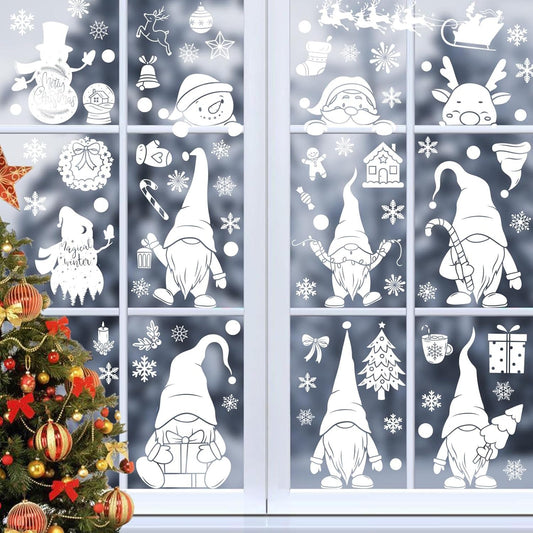 108 Pcs Christmas Window Stickers 9 Sheets Reusable Christmas Window Decorations Gnome Christmas Decorations for Windows Gonk Window Christmas Decorations Home Office Classroom