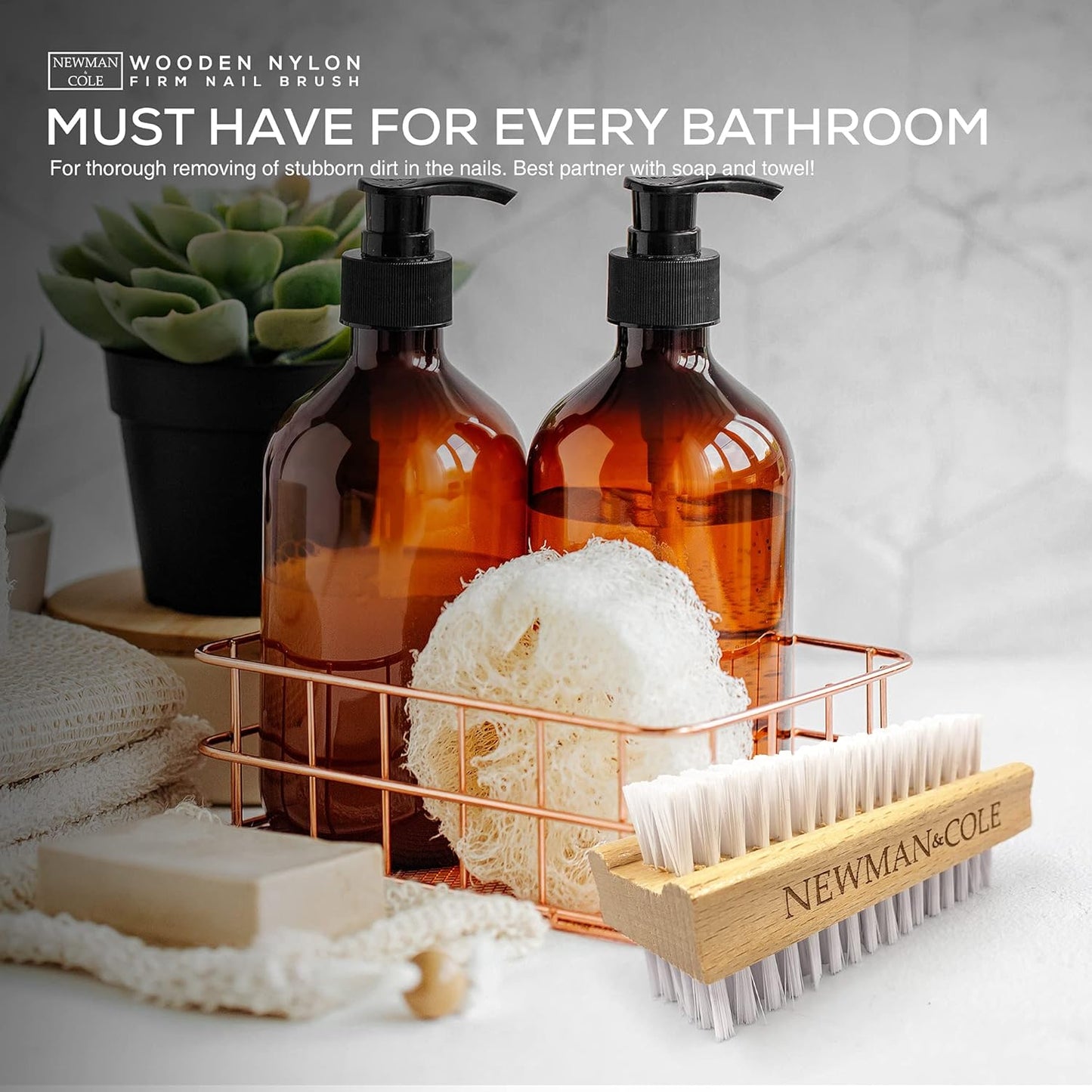 Wooden Nail Brush, Double-Sided Nail Scrubbing Brush with Firm Plastic Bristles (Set of 3)